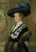 Ernst Oppler Portrait einer Dame mit Hut oil